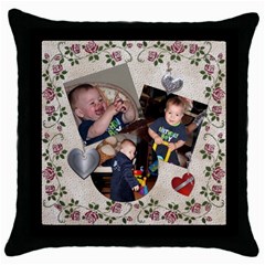 Roses & Hearts Pillow - Throw Pillow Case (Black)