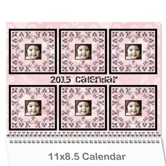Art Nouveau 100% love pastel pink Calendar 2015 - Wall Calendar 11  x 8.5  (12-Months)