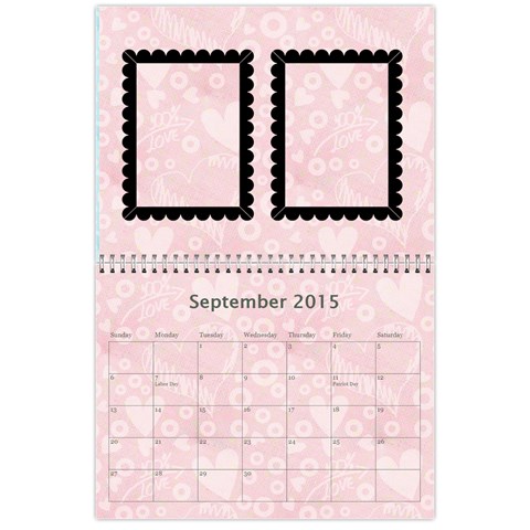 Art Nouveau 100% Love Pastel Pink Calendar 2015 By Catvinnat Sep 2015