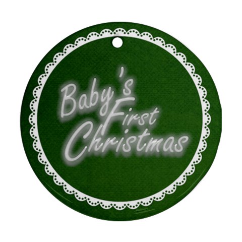 Baby s First Christmastraditional Green & White Round Ornament By Catvinnat Front