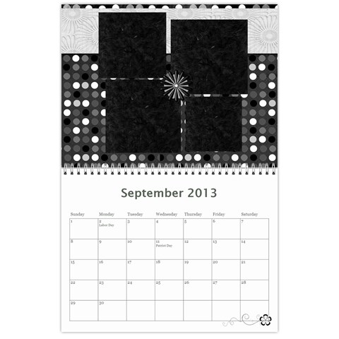 2013 Calendar 12 Mos Black & White By Angel Sep 2013