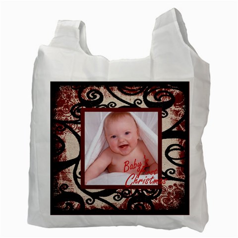 Fantasia Baby s First Christmas Classic Claret 2 Sided Recycle Bag By Catvinnat Back