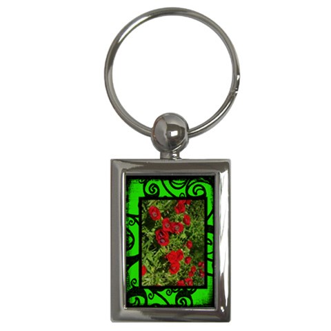 Fantasia Classic Green Poppies Frame Keyring By Catvinnat Front
