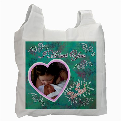 I Heart You This Much Aqua Double Recycle Bag 2 Sides By Ellan Front