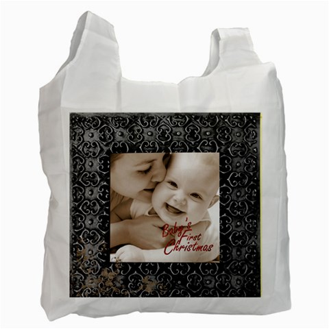 Silver Frame Baby s First Christmas  Recycle Bag By Catvinnat Front