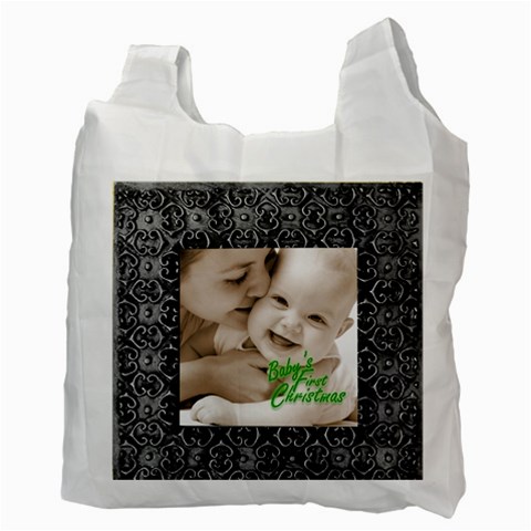Silver Frame Baby s First Christmas  Recycle Bag By Catvinnat Back