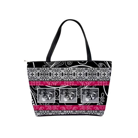 Pink, Black, & White Classic Shoulder Handbag By Klh Back
