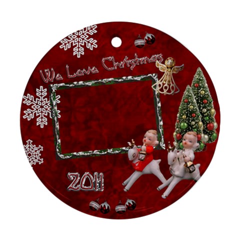 Children Riding Reindeer 2023 Ornament Round By Ellan Front