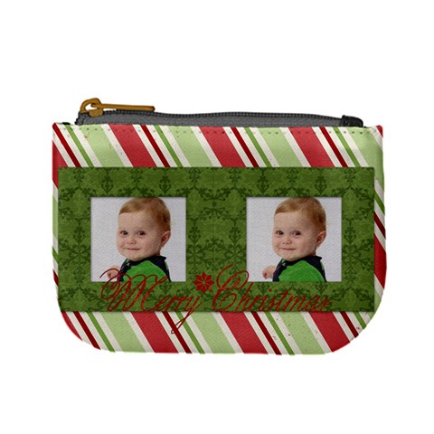 Merry Christmas Mini Coin Purse (stripes) By Jen Front