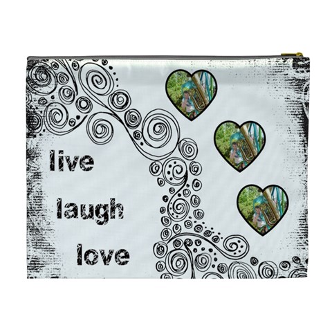 Live Laugh Love Monochrome Cosmetic Bag Extra Large By Catvinnat Back