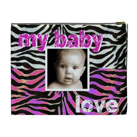 Baby Love Pink & Zebra Cosmetic Case Extra Large By Catvinnat Back