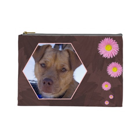 Pink Daisy Large Cosmetic Case 1 By Joan T Front