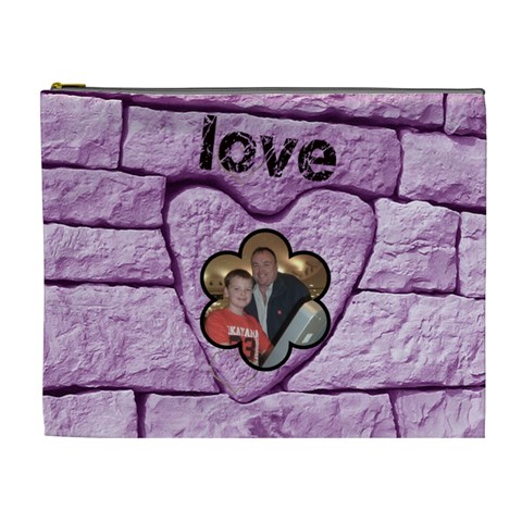 Love & Laughter Purple Heart Extra Large Cosmetic Bag By Catvinnat Front