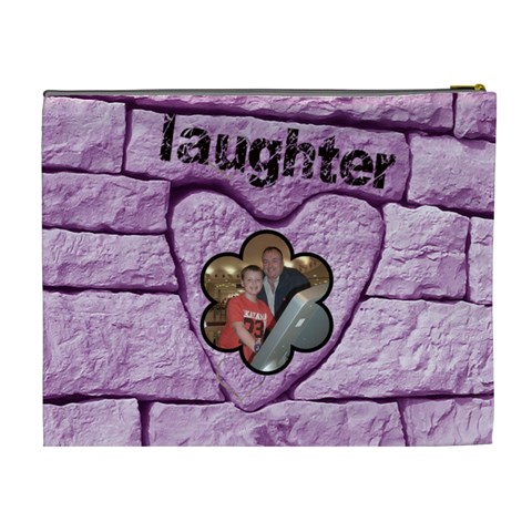 Love & Laughter Purple Heart Extra Large Cosmetic Bag By Catvinnat Back