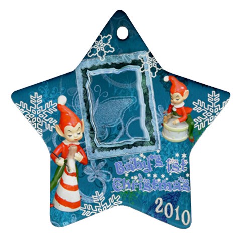 Elf Elves Baby s 1st Christmas Blue2 0230 Ornament  130 By Ellan Front