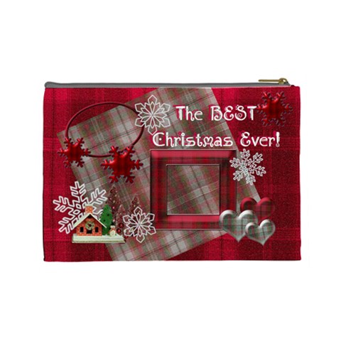 Best Christmas Ever Red Plaid Snow Extra Large Cosmetic Bag By Ellan Back