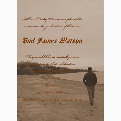 Bud Watson Graduation Announcement By Lindsey Hayes 7 x5  Photo Card - 1