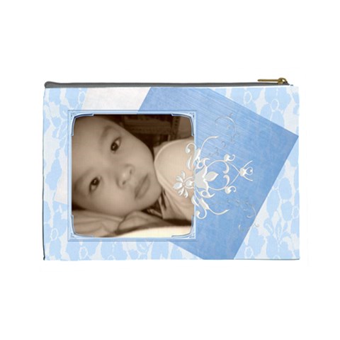 Pretty Blue Floral Lace Custom Cosmetic Bag L By Happylemon Back