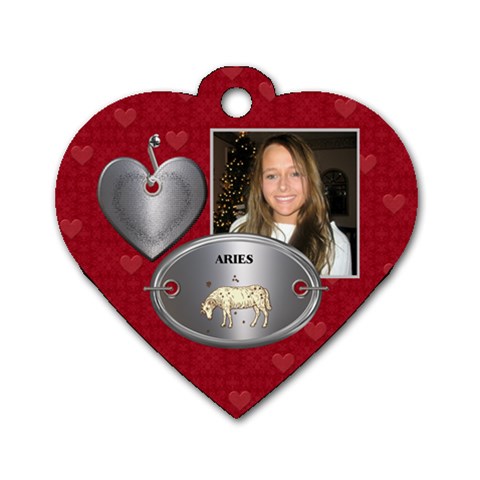Aries Zodiac Heart Dog Tag By Lil Front