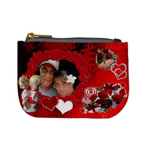 Valentine Boy Girl Red Hearts N Roses Mini Coin Purse  By Ellan Front