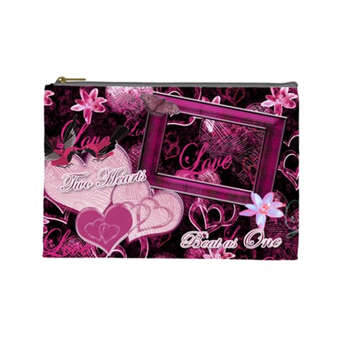 Two Hearts Beat As One Lav Large Cosmetic Bag By Ellan Front