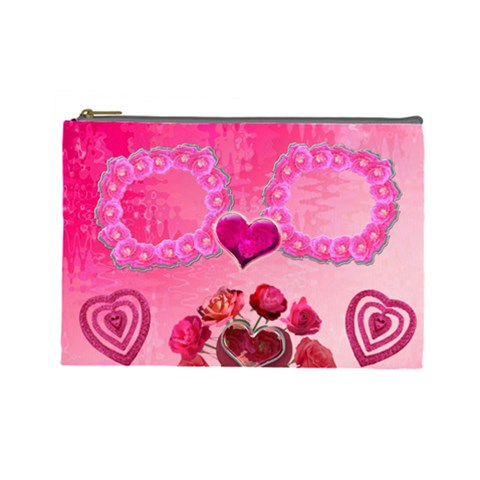 Hearts N Roses Pink Large Cosmetic Bag By Ellan Front