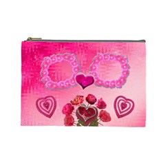 Hearts n Roses Pink Large Cosmetic Bag - Cosmetic Bag (Large)