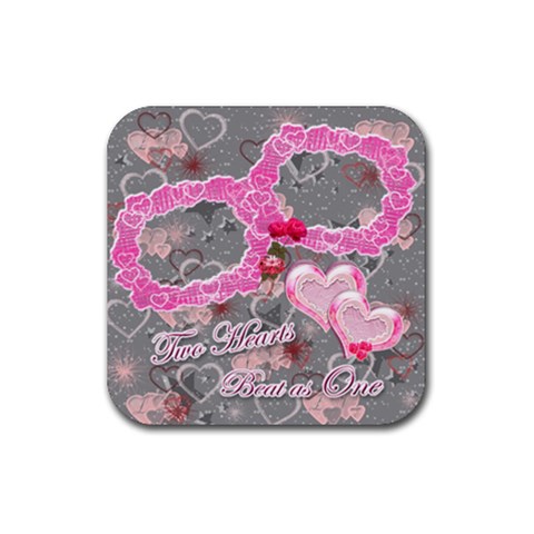 Hearts Pink Silver Square Coaster By Ellan Front
