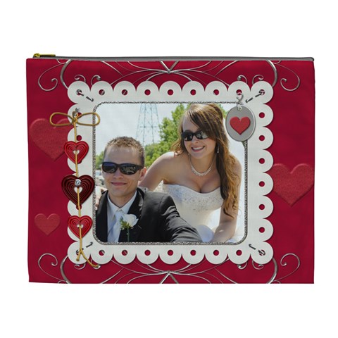 Elegant Red Hot Love Xl Cosmetic Bag By Lil Front