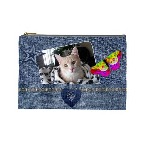 Denim Designed Large Cosmetic Bag By Lil Front