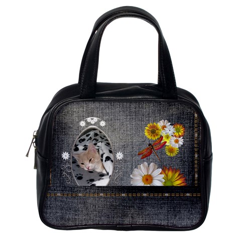 Black Denim Floral Classic Handbag By Lil Front