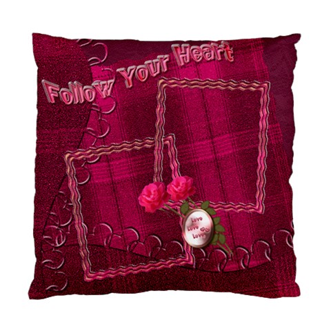 Follow Your Heart Pink Plaid Cushion Case By Ellan Front