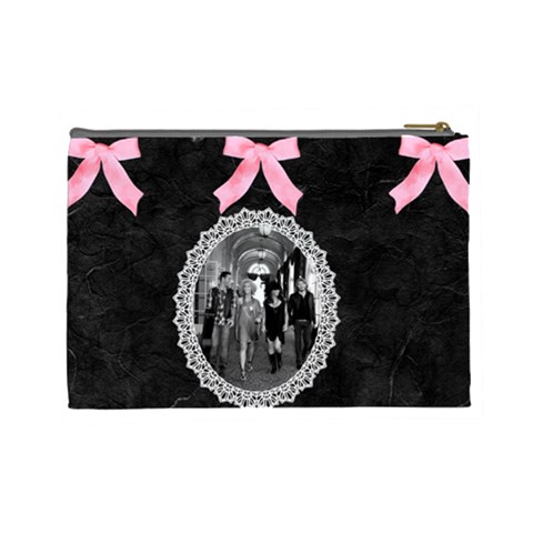 Black & Pink Bow Lg Cosmetic Bag By Kim White Back