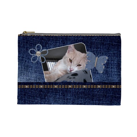 Denim Delight Large Cosmetic Bag By Lil Front