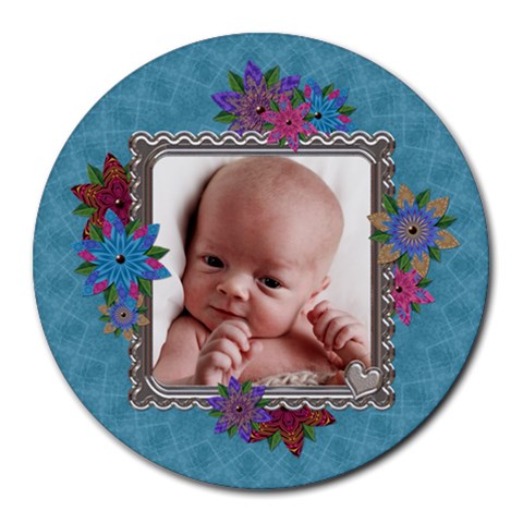 Framed Flowered Round Mousepad By Lil Front