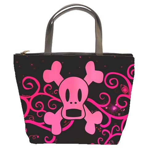 Pink Skull5 Bucket Bag By Bags n Brellas Front
