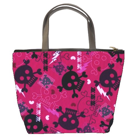 Pink Skull2 Bucket Bag By Bags n Brellas Back