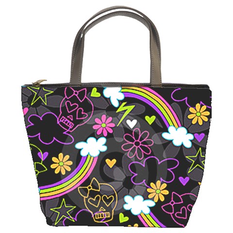 Rainbow Skulls Bucket Bag By Bags n Brellas Front