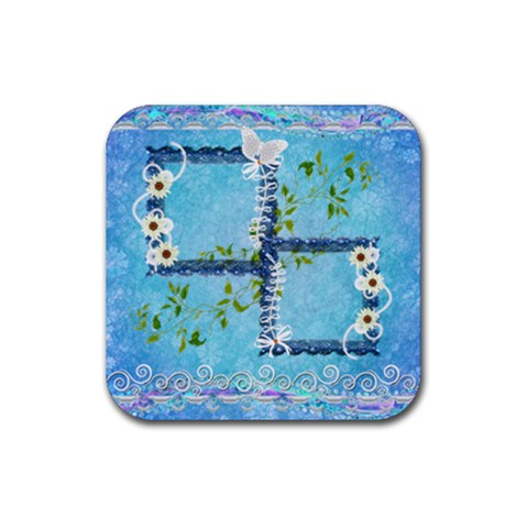 Spring Flower Floral Blue Square Rubber Coaster By Ellan Front
