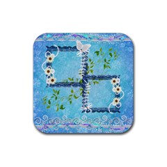 Spring Flower floral blue square rubber coaster - Rubber Coaster (Square)