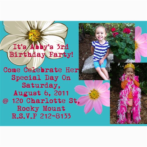 Abby s 3rd Birthday Invite By Heather Benson 7 x5  Photo Card - 1