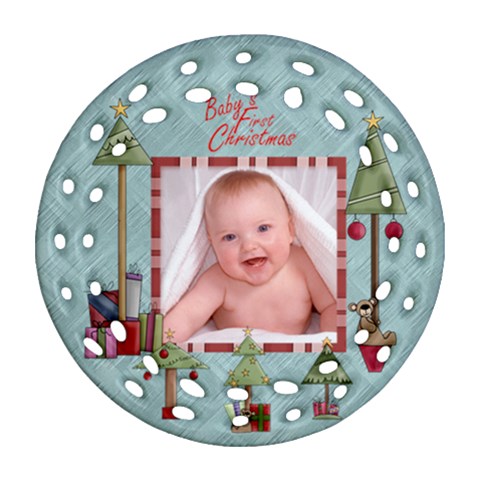Baby s First Christmas Single Sided Round Filigree Ornament By Catvinnat Front