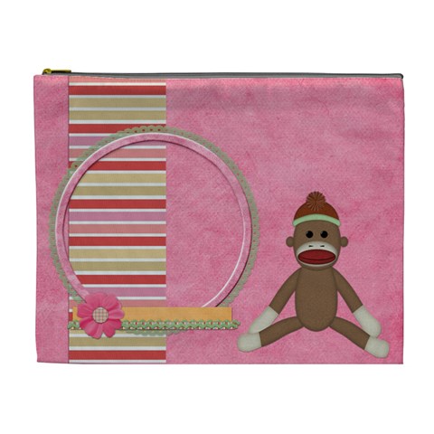 Sock Monkey Love Xl Cosmetic Bag 1 By Lisa Minor Front
