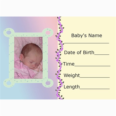 Birth Announcement  By Kim Blair 7 x5  Photo Card - 4