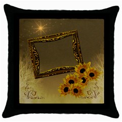 Neutral gold sunflower throw pillow case - Throw Pillow Case (Black)