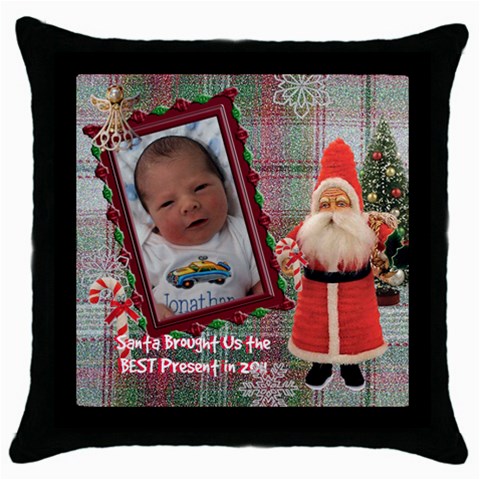 Santa Brought Us The Best Present In 2011 Plaid Throw Pillow Case 18 Inch By Ellan Front