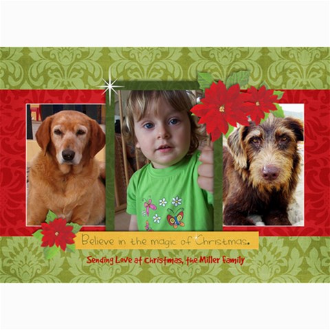 Christmas Magic/poinsettia 7 x5  Photo Card - 2