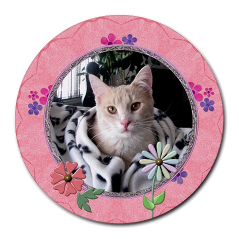 Pink Floral Round Mousepad By Lil Front