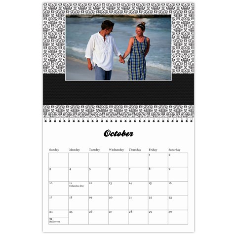 Black & White Damask, Calendar 12 Months By Mikki Oct 2021