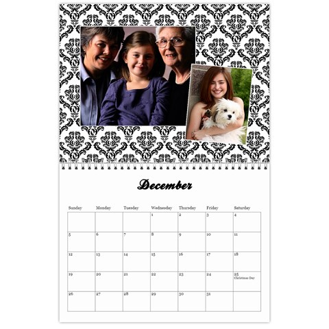 Black & White Damask, Calendar 12 Months By Mikki Dec 2021